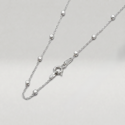 925 Sterling Silver Anchor Trace Beaded Cube Necklace