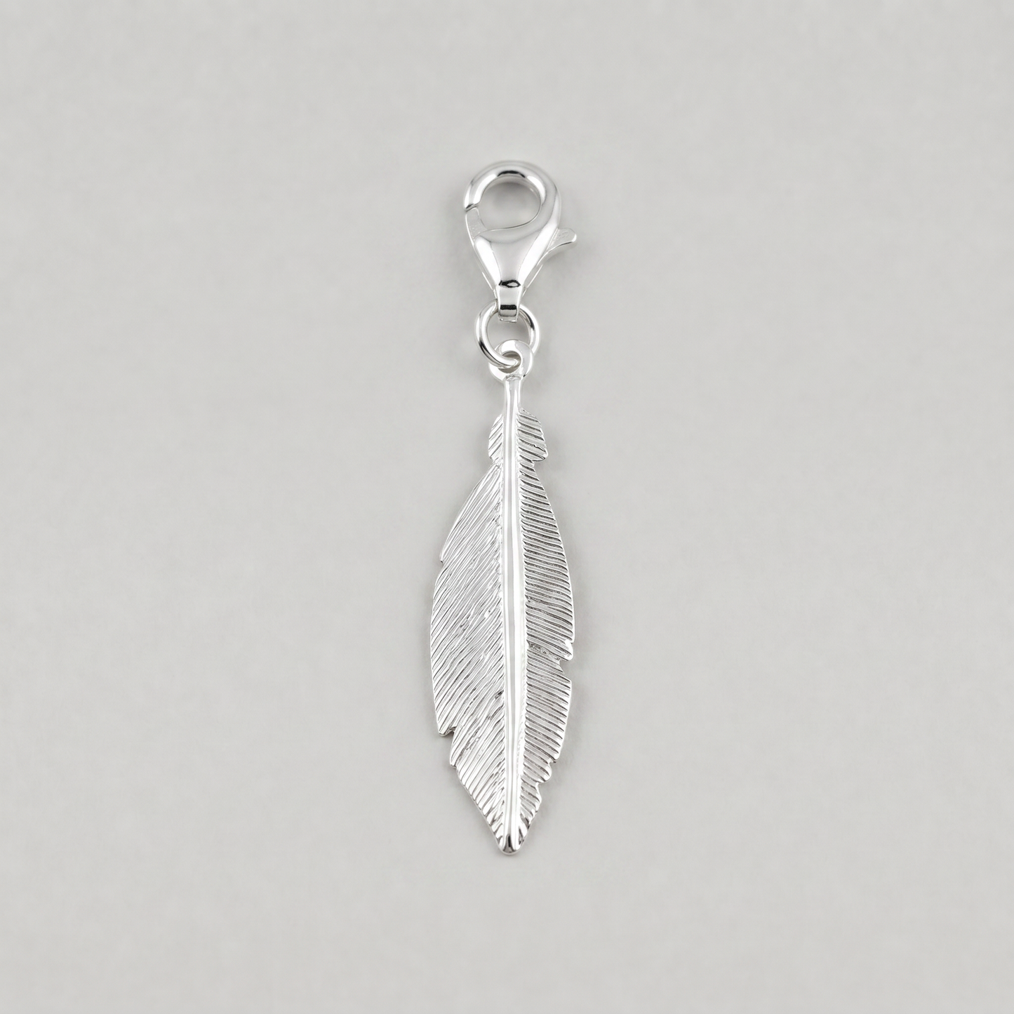 925 Sterling Silver Feather Charm with Claw Carabiner Fitting