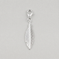 925 Sterling Silver Feather Charm with Claw Carabiner Fitting