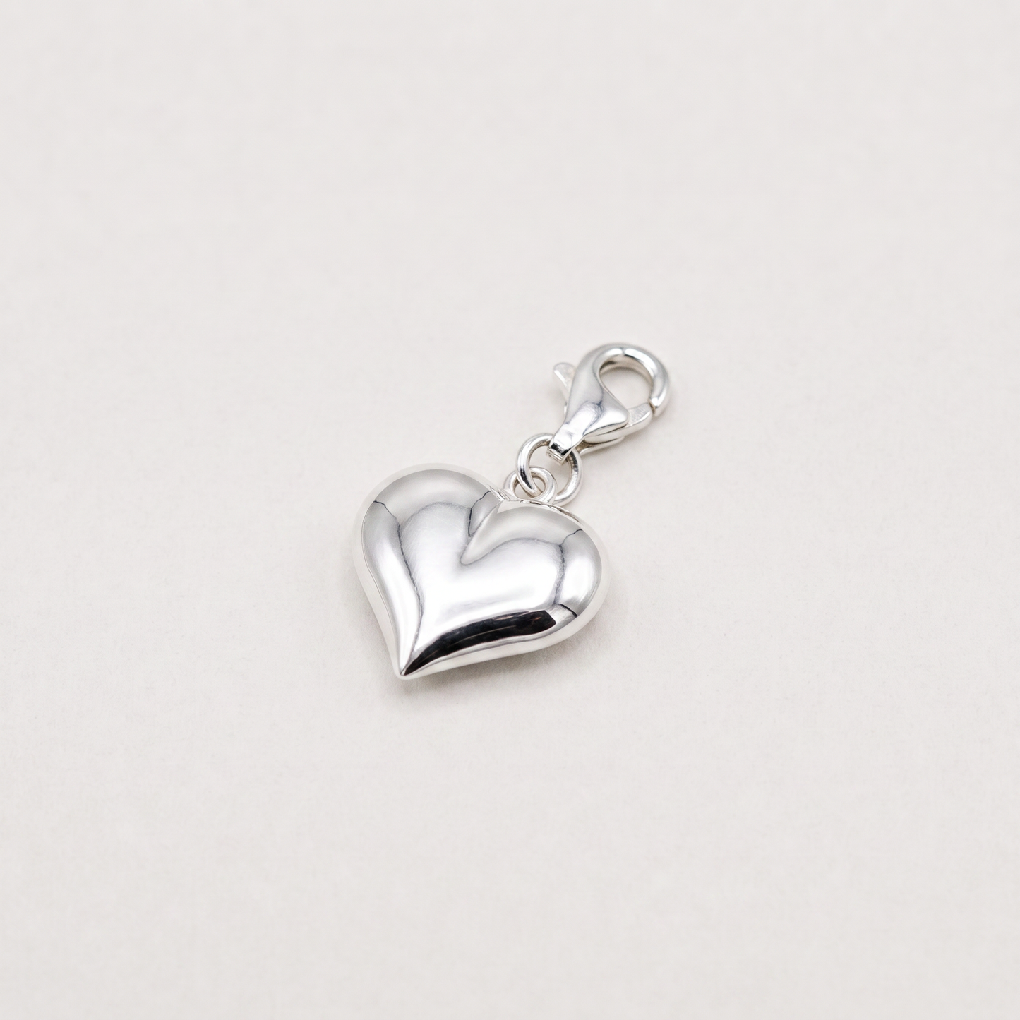 925 Sterling Silver Puffed Heart Charm with Claw Carabiner Fitting