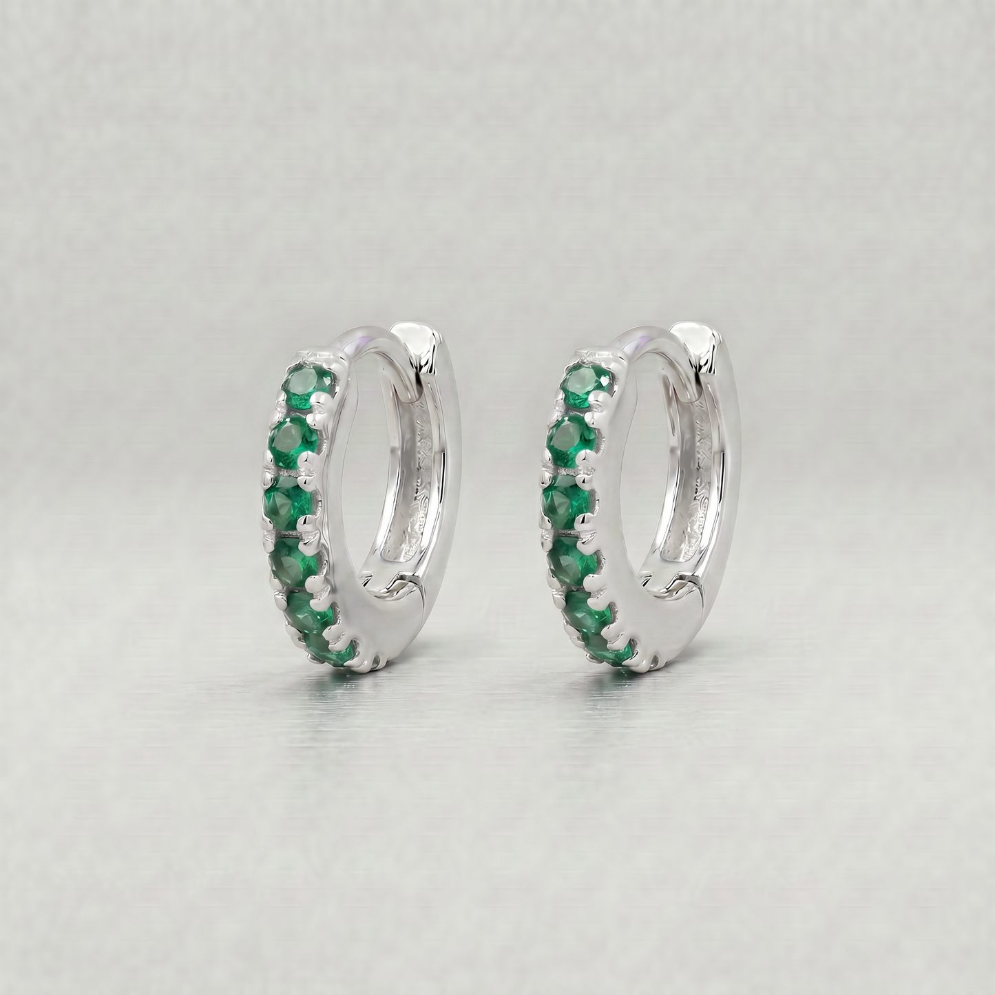 Sterling Silver Emerald CZ Huggie Hoops