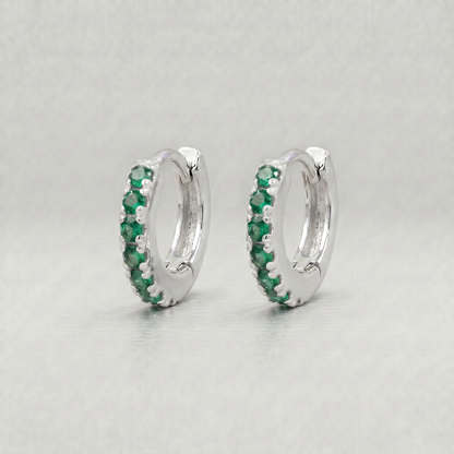 Sterling Silver Emerald CZ Huggie Hoops