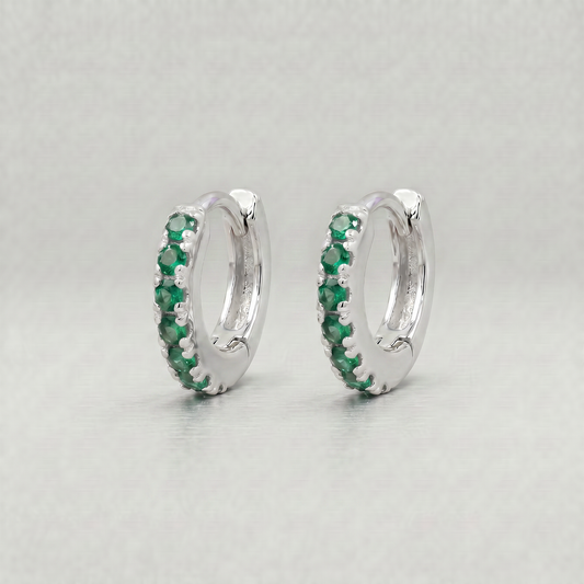 Sterling Silver Emerald CZ Huggie Hoops