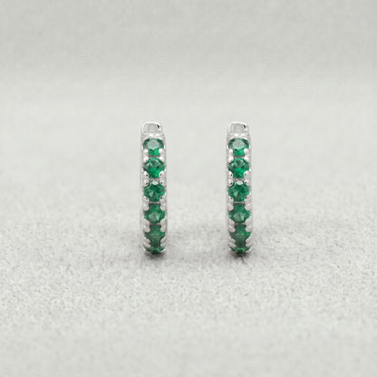 Sterling Silver Emerald CZ Huggie Hoops