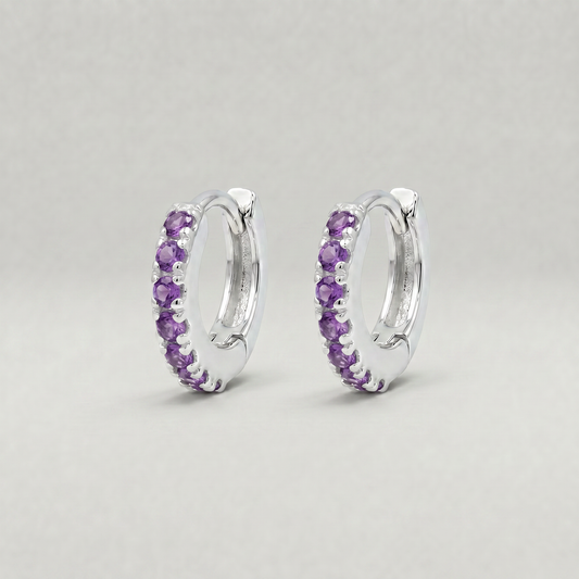 Sterling Silver Amethyst CZ Huggie Hoops