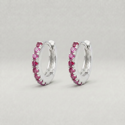 Sterling Silver Ruby Red CZ Huggie Hoops