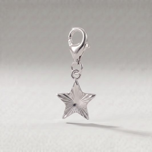925 Sterling Silver 9mm Diamond Cut Fluted Star Charm