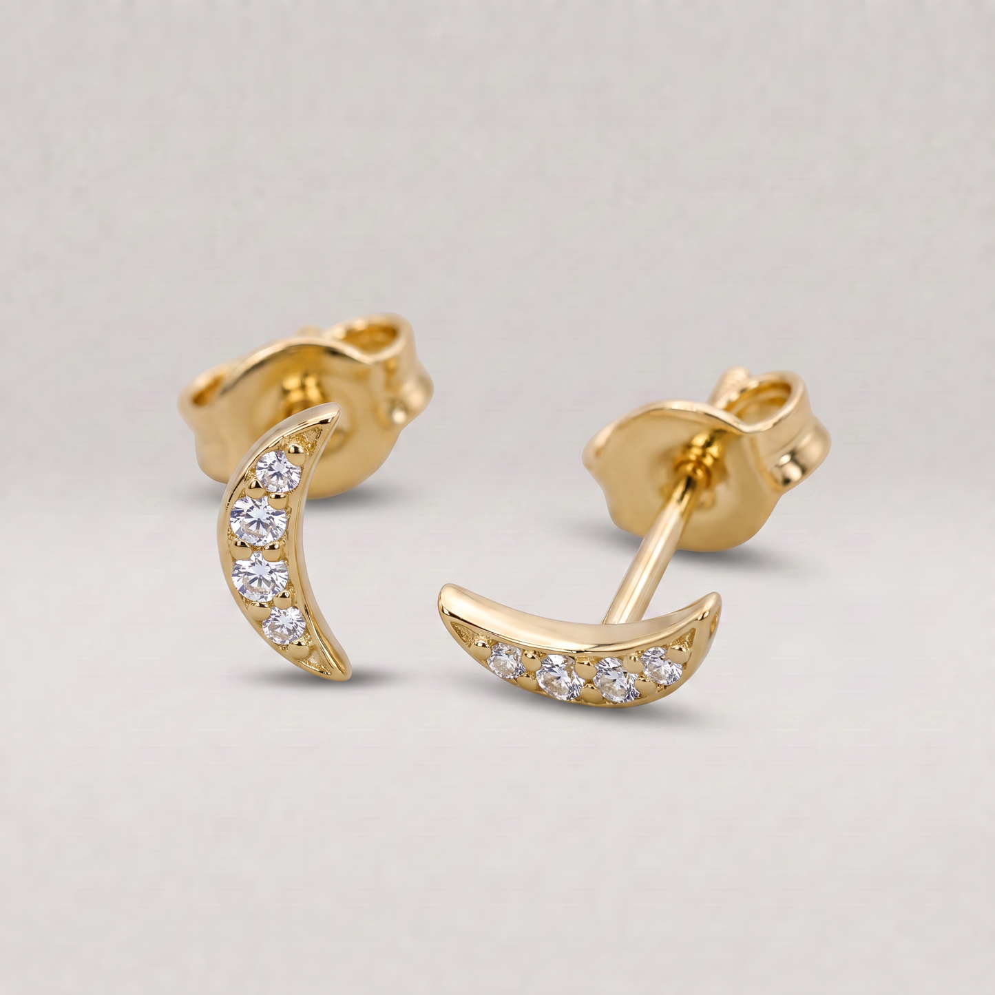 Gold Plated Sterling Silver 7.5mm Cubic Zirconia Crescent Moon Studs