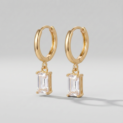 Emerald Cut CZ Huggie Hoops