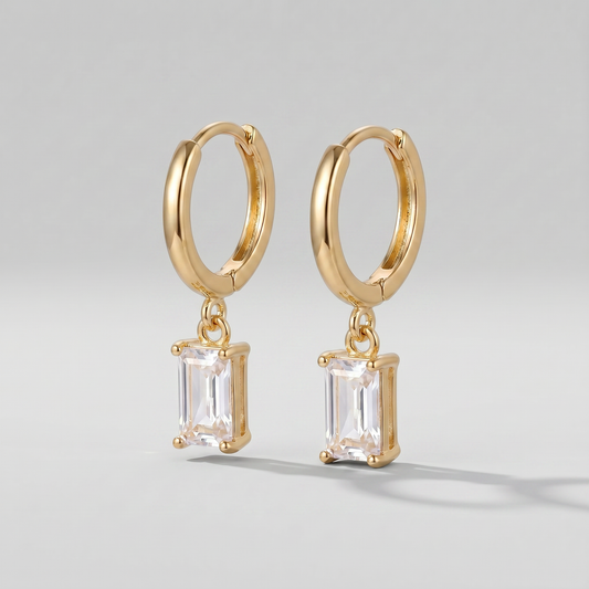 Emerald Cut CZ Huggie Hoops