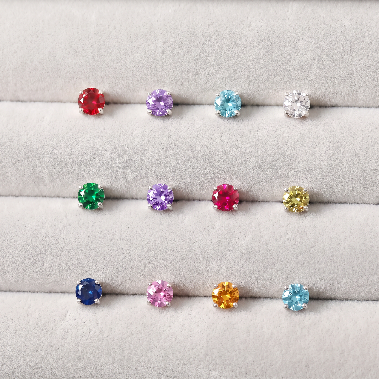 Sterling Silver 3/4mm Gem CZ Birthstone Stud Earrings