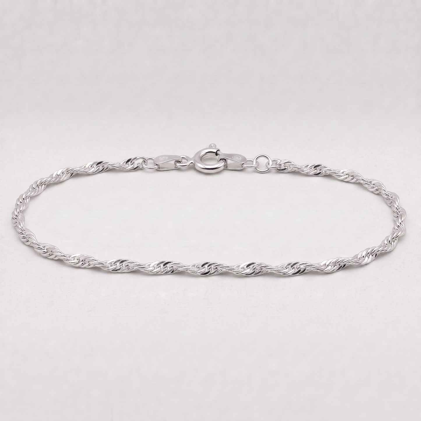 925 Sterling Silver 2.4mm Singapore Chain Bracelet