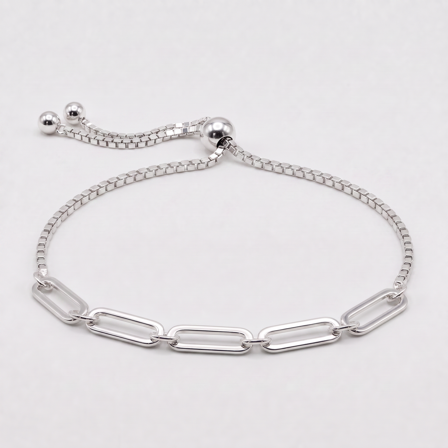 925 Sterling Silver 4.4mm Paperclip Chain Slider Bracelet