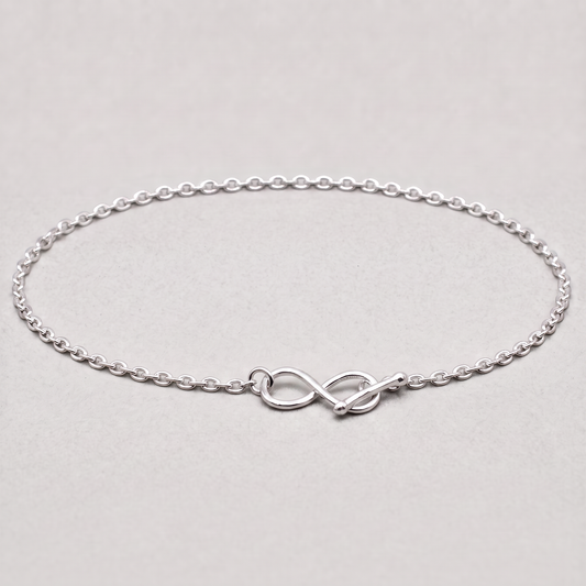 925 Sterling Silver 7.5” Infinity T Bar Bracelet on 1.9mm Rolo Chain