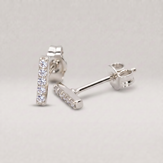 925 Sterling Silver 7.5mm Cubic Zirconia Bar Studs