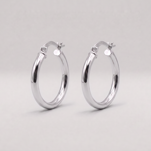 925 Sterling Silver Creole Style Hoop Earrings 14mm