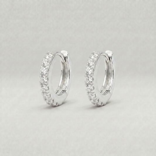 Sterling Silver Pavé CZ Huggie Hoops