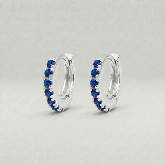 Sterling Silver Sapphire CZ Huggie Hoops