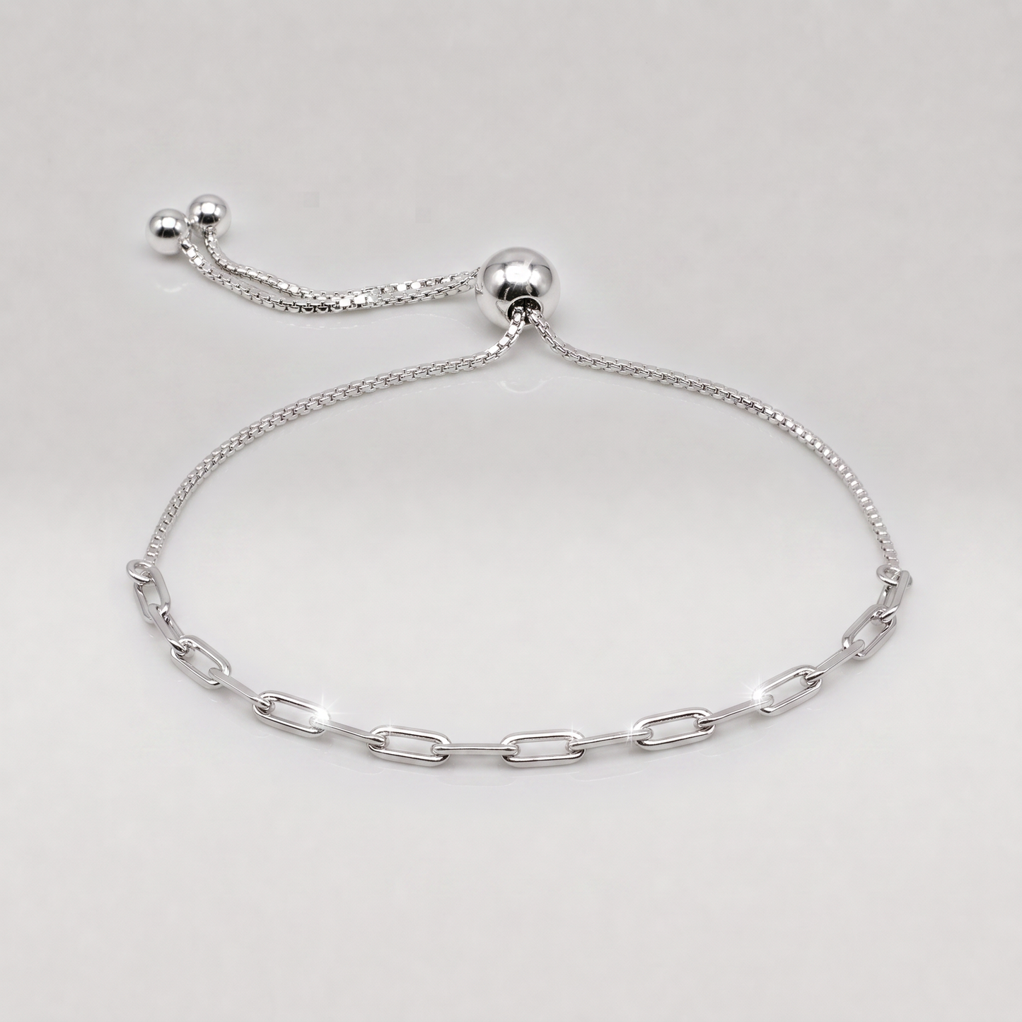 925 Sterling Silver 2.7mm Paperclip Chain Adjustable Slider Bracelet