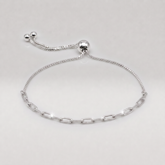 925 Sterling Silver 2.7mm Paperclip Chain Adjustable Slider Bracelet