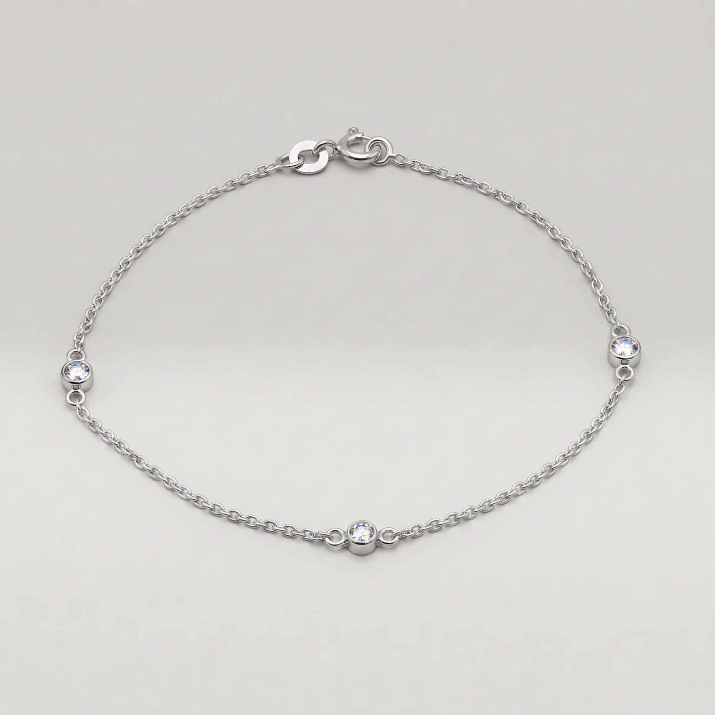 925 Sterling Silver Cubic Zirconia Rolo Chain Bracelet