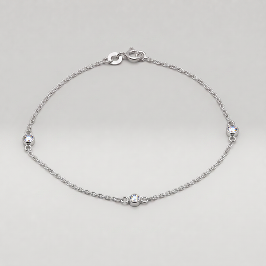 925 Sterling Silver Cubic Zirconia Rolo Chain Bracelet