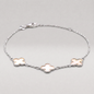 925 Sterling Silver 3x Four Leaf Clover Motif Bracelet on 7.5" Rolo Chain