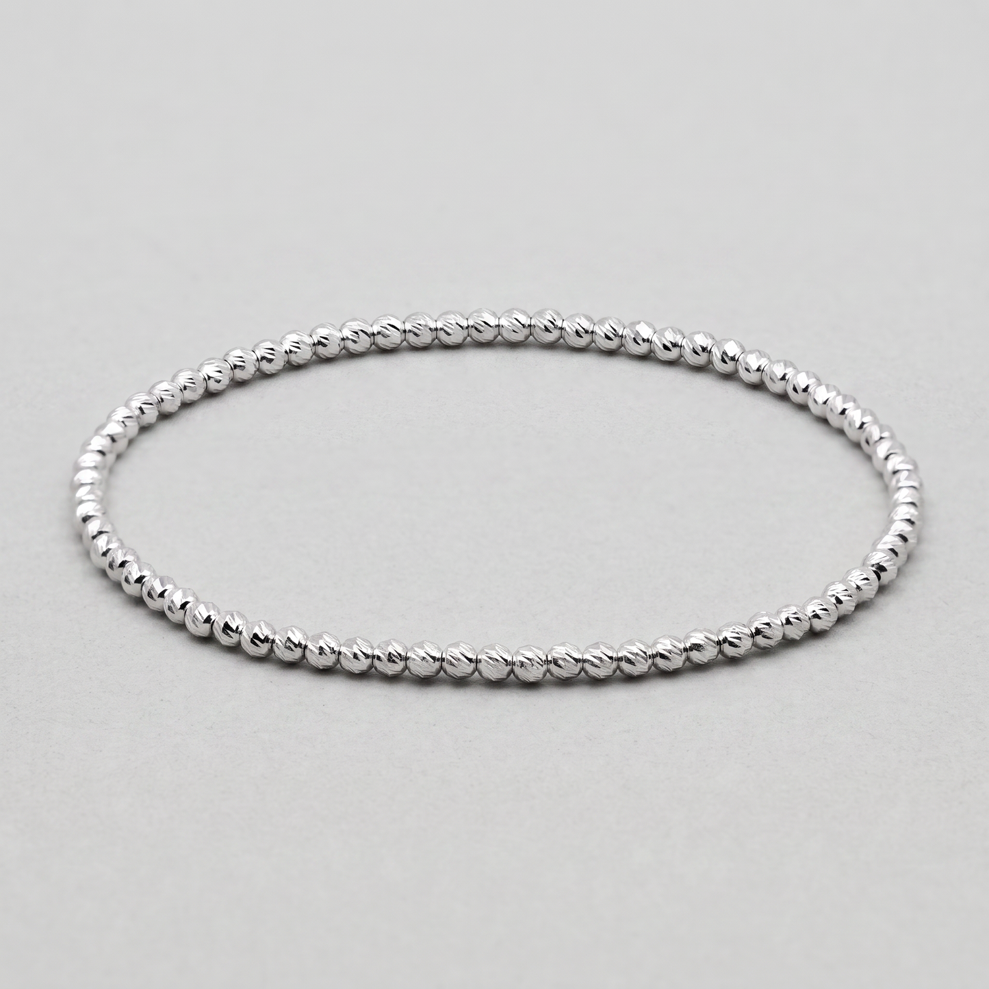 925 Sterling Silver Elastic Knurled 3mm Bead Stretch Bracelet 7.5"