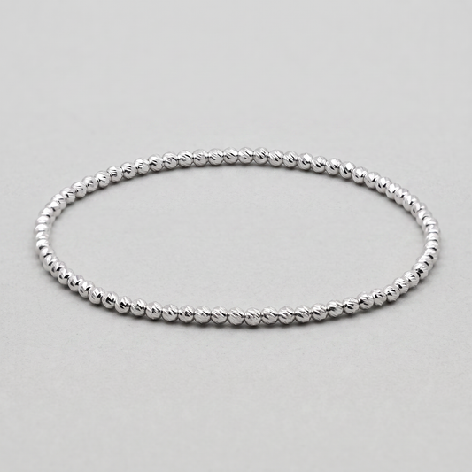 925 Sterling Silver Elastic Knurled 3mm Bead Stretch Bracelet 7.5"