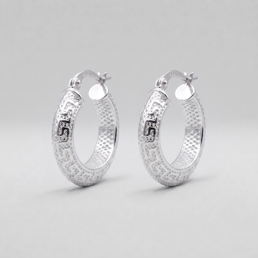 925 Sterling Silver Textured Hoop Earrings