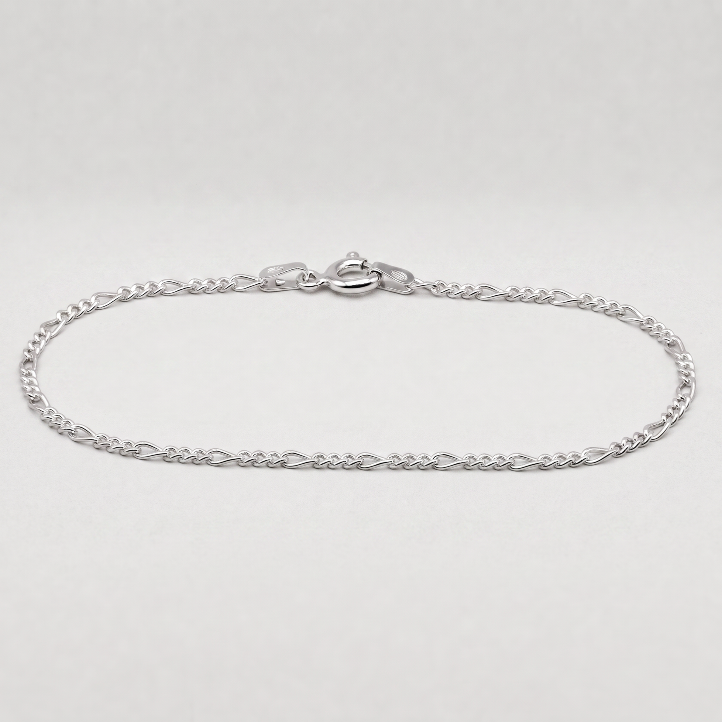 925 Sterling Silver 1.9mm Diamond Cut Figaro Chain Bracelet