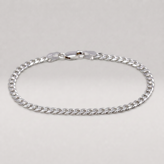 925 Sterling Silver 3mm Flat Curb Bracelet