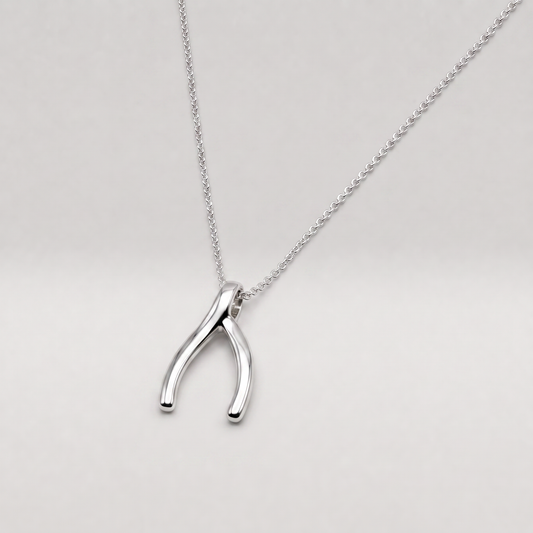 925 Sterling Silver Wishbone Pendant on 18" Rolo Chain