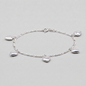 925 Sterling Silver 5 Puffed Heart Charm on Figaro Chain Bracelet 7.5"