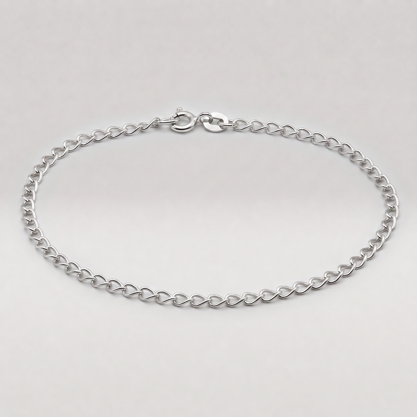 925 Sterling Silver 2.7mm Open Curb Chain Anklet