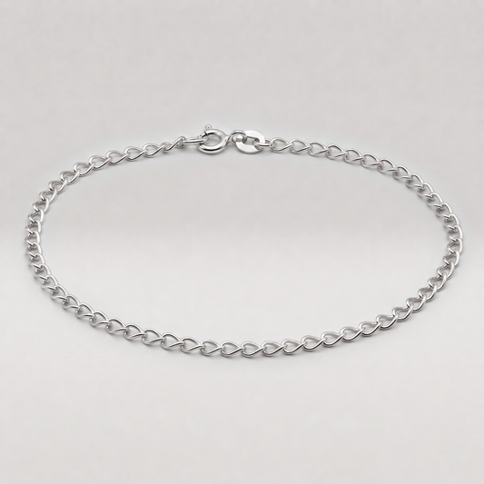 925 Sterling Silver 2.7mm Open Curb Chain Anklet