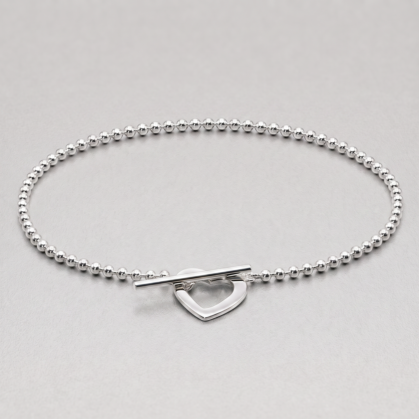 925 Sterling Silver Heart & T Bar Ball Bracelet