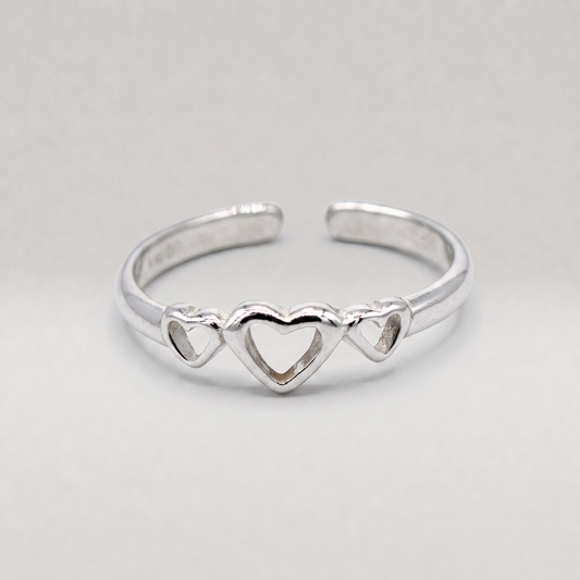 925 Sterling Silver Triple Heart Toe/Adjustable Ring