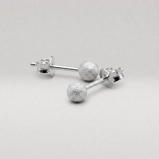 925 Sterling Silver 3/4mm Frosted Ball Studs