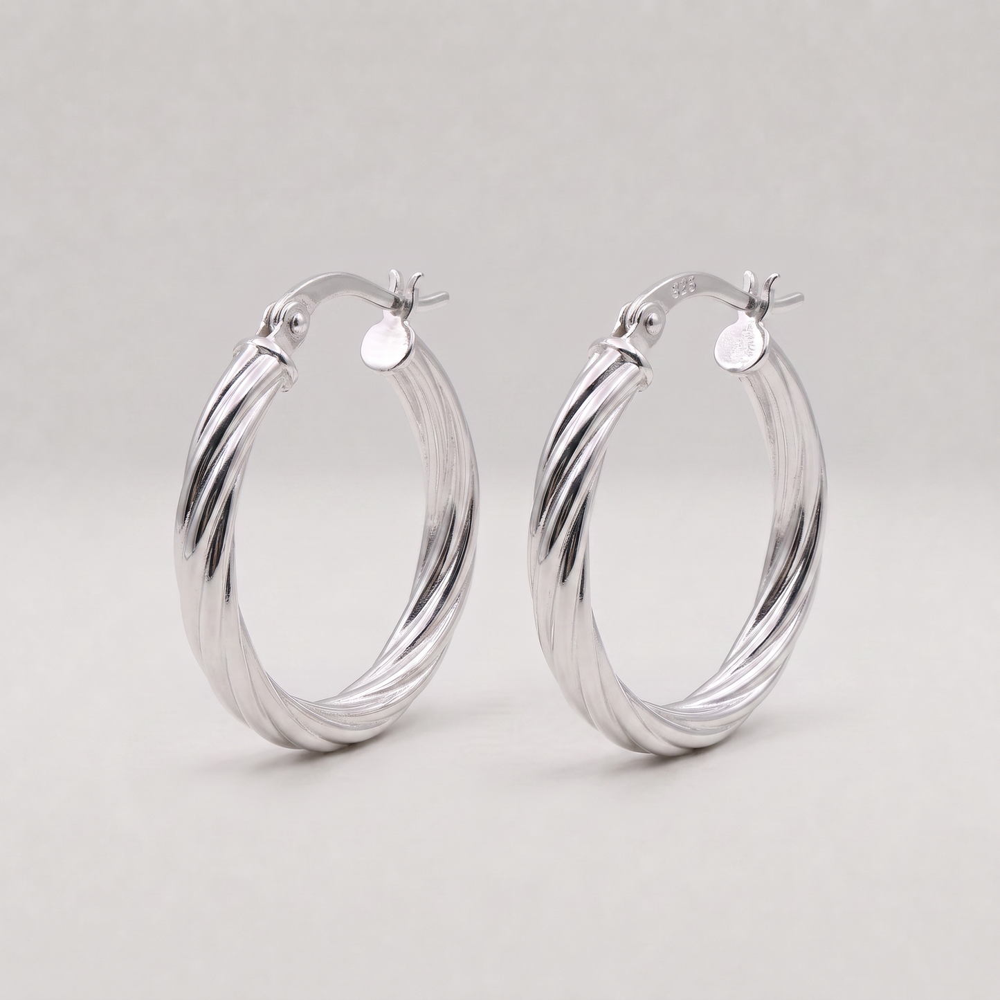 925 Sterling Silver Creole Style Twisted Hoop Earring 22mm