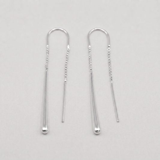 925 Sterling Silver Threaded Tear Dropper Pull Through Earrings 45mm