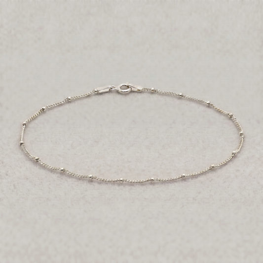 925 Sterling Silver Satellite/Saturn/Beaded 1.2mm Curb Chain Bracelet