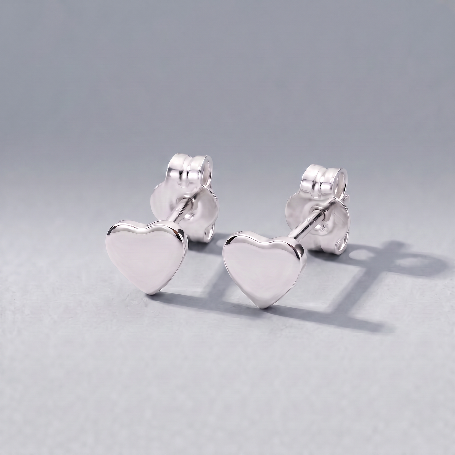 925 Sterling Silver 4, 5mm Flat Heart Studs