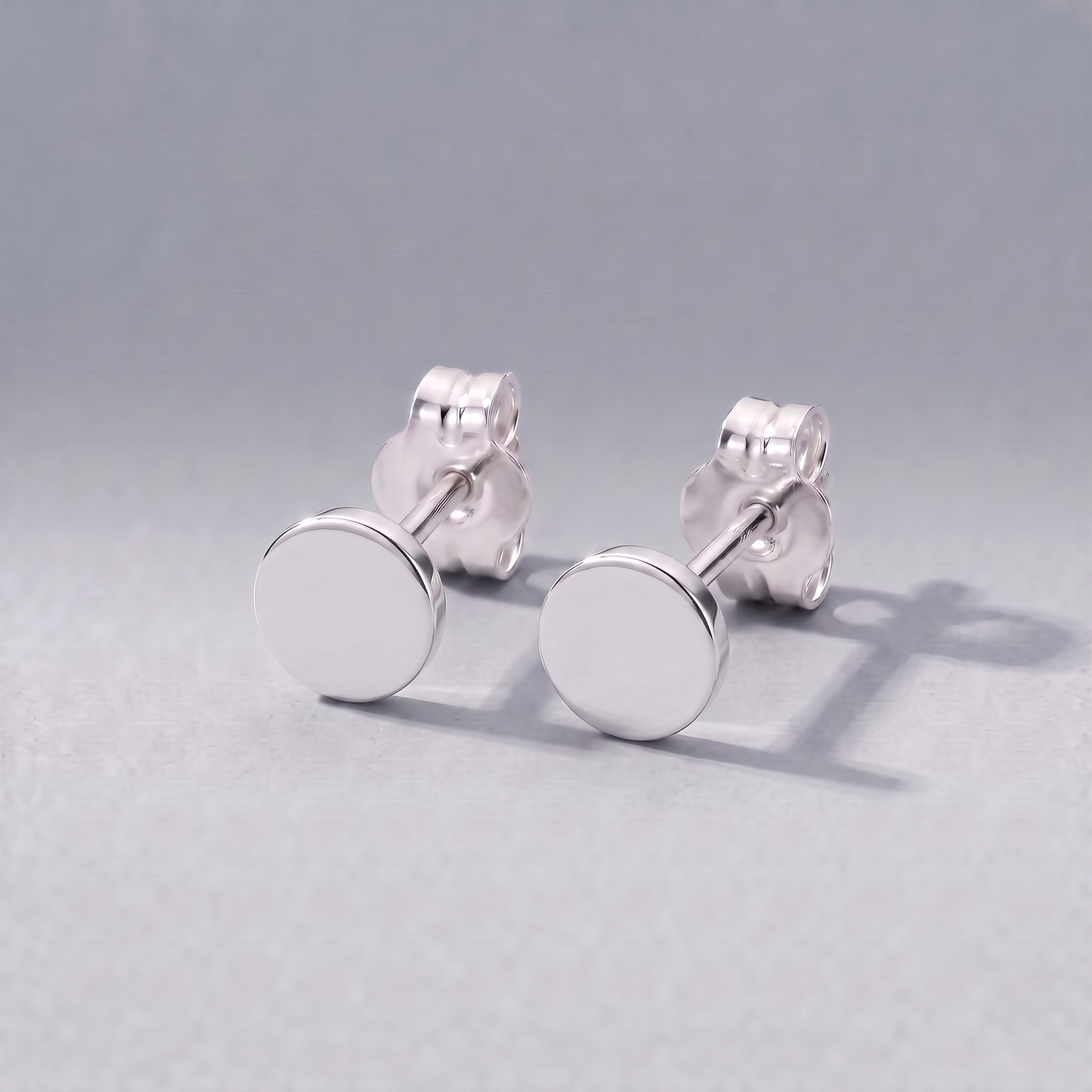 925 Sterling Silver Polished Round Flat Studs 4mm, 5mm