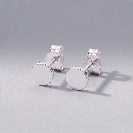 925 Sterling Silver Polished Round Flat Studs 4mm, 5mm