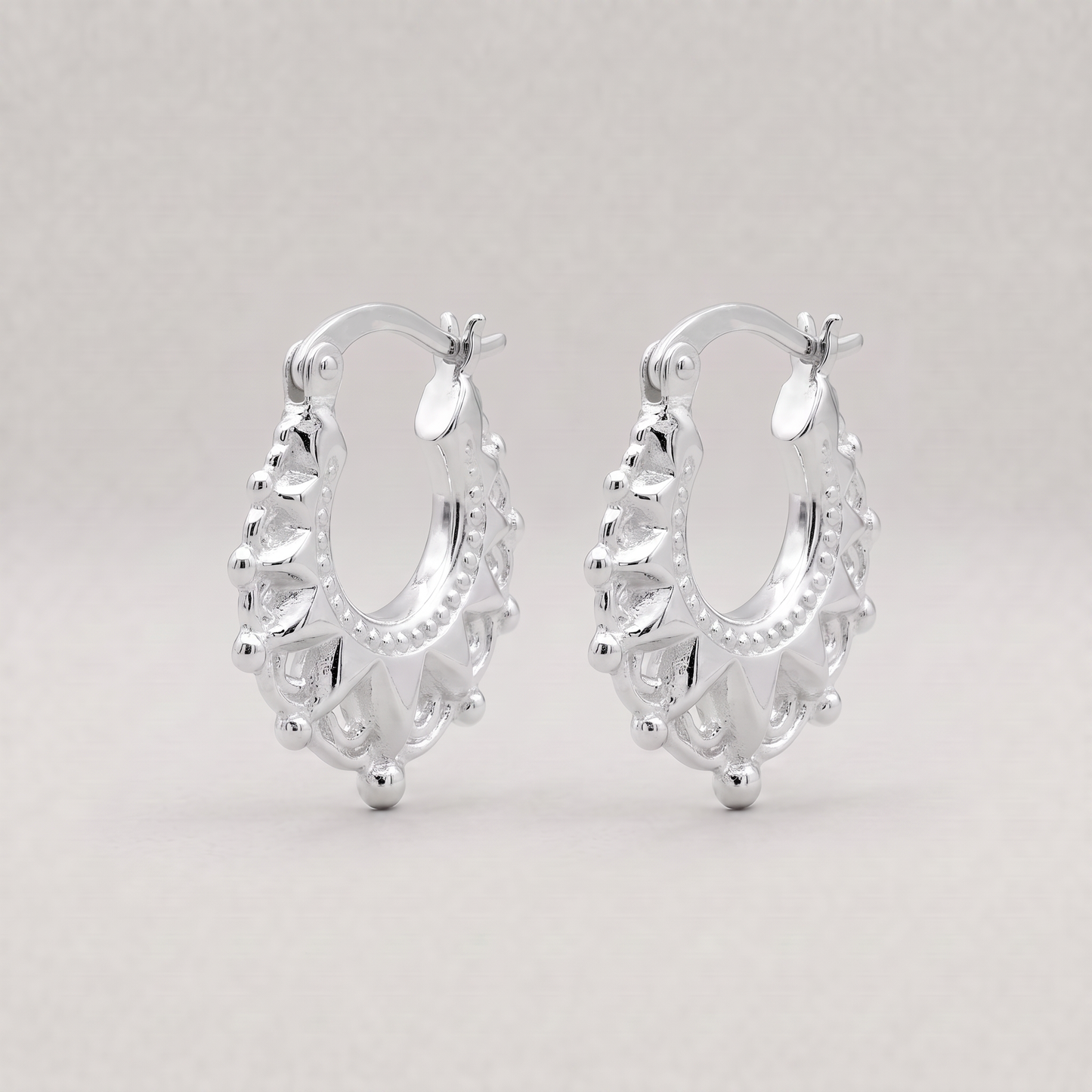 925 Sterling Silver Victorian Spike Creole Earrings