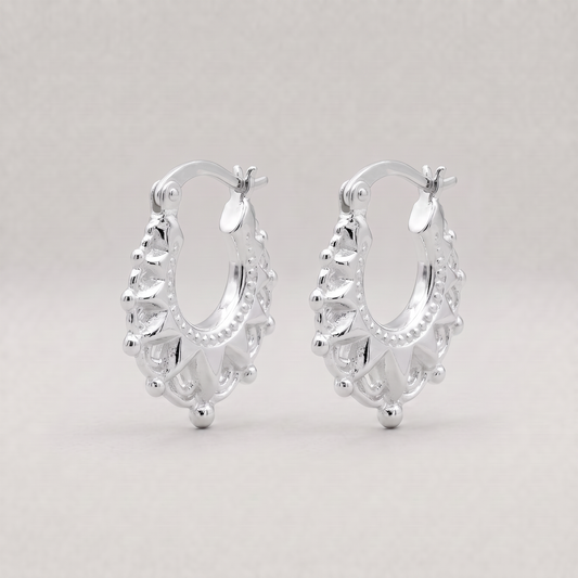 925 Sterling Silver Victorian Spike Creole Earrings