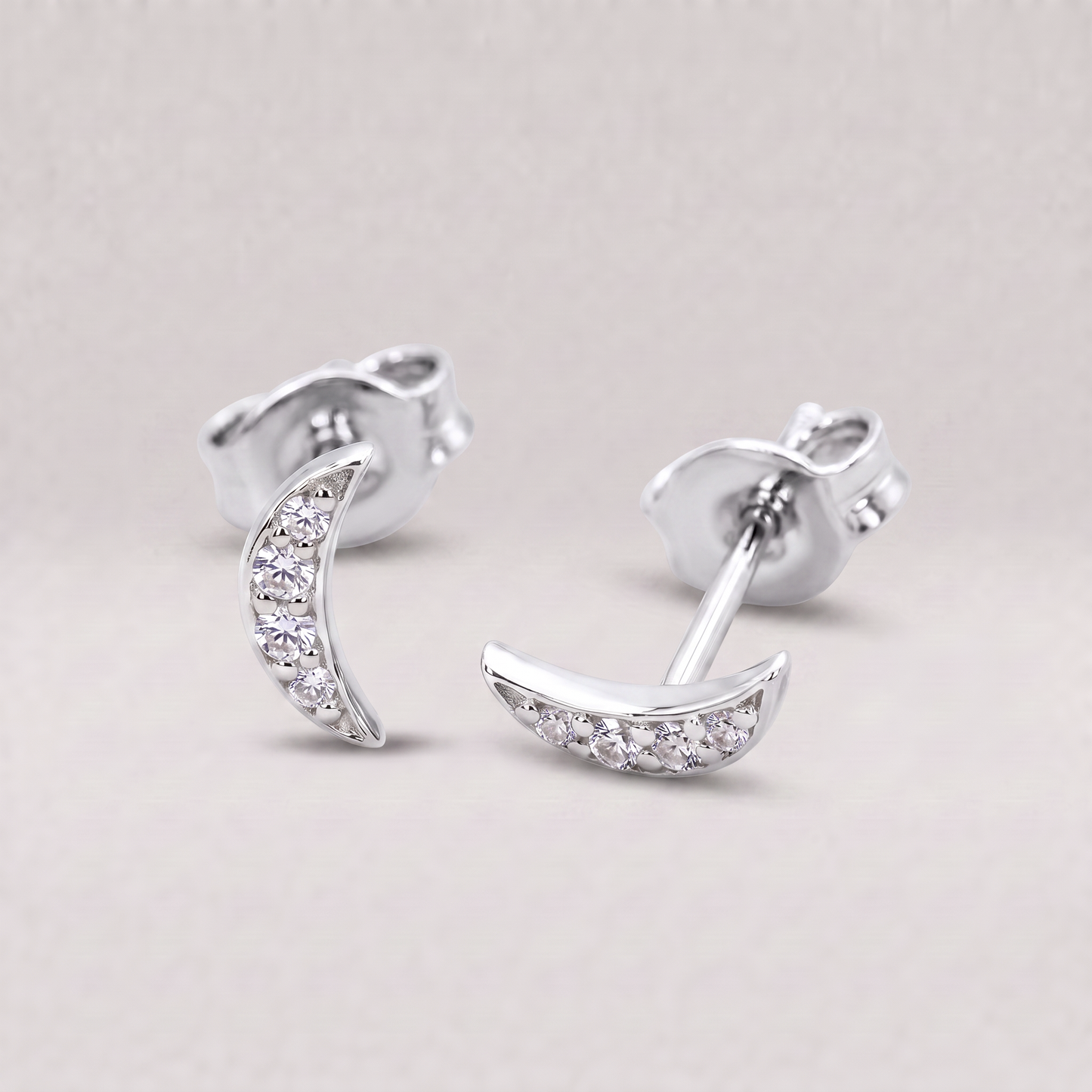 925 Sterling Silver 7.5mm Cubic Zirconia Crescent Moon Studs