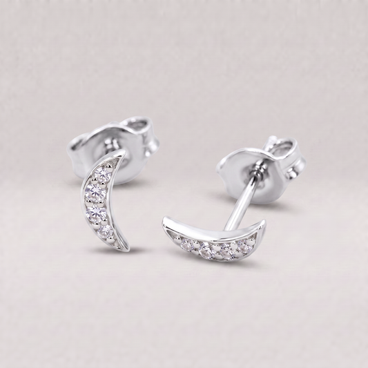 925 Sterling Silver 7.5mm Cubic Zirconia Crescent Moon Studs