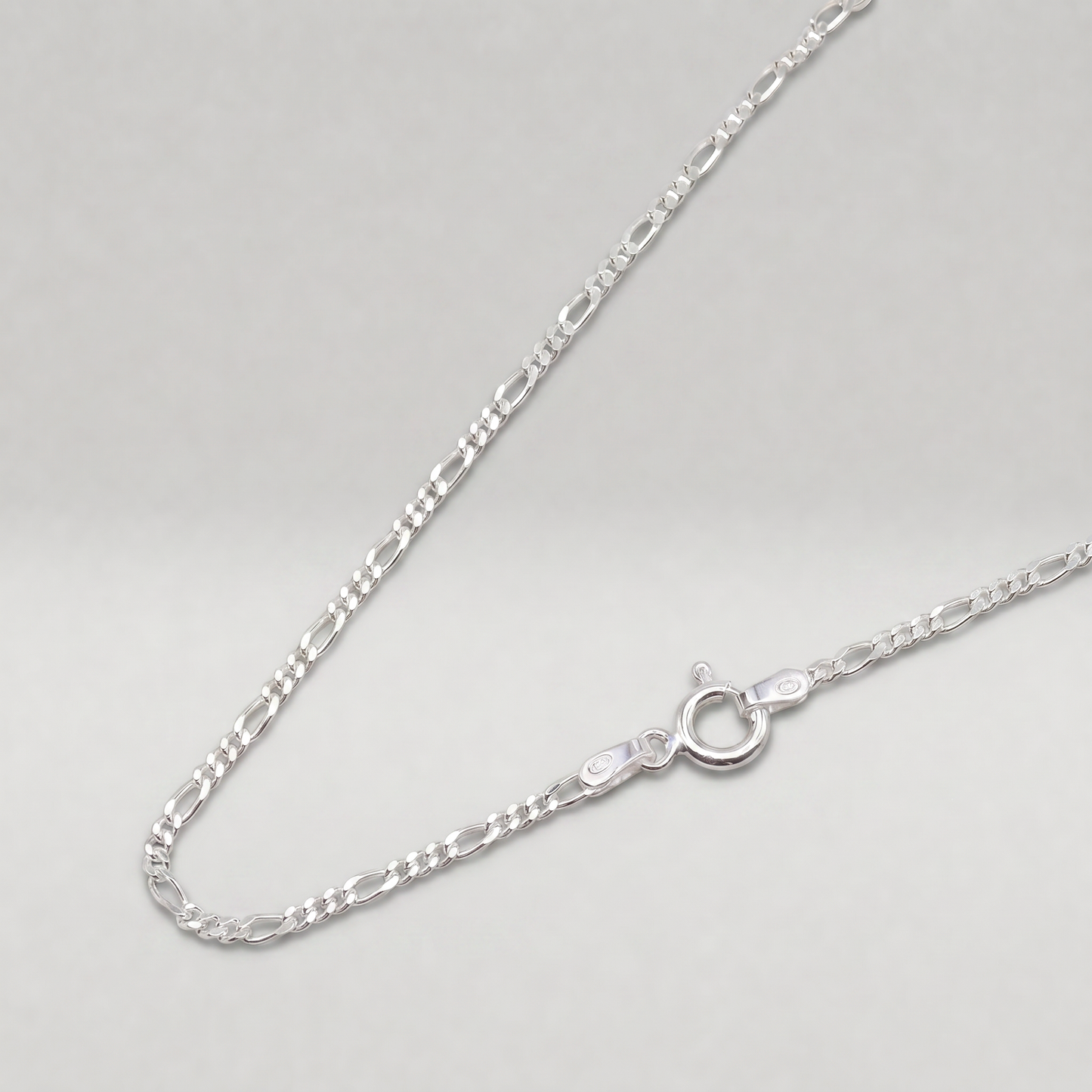 925 Sterling Silver Diamond Cut 1.9mm Figaro Chain